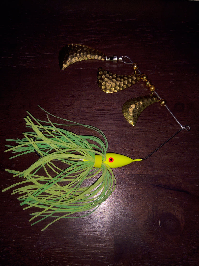Aquatic biologist - These are Rick Clunn Trickster spinnerbaits. These are  the best blades I've ever seen. Hard thumping, major displacement this is a  slow rollers dream. The trailer is the Fat