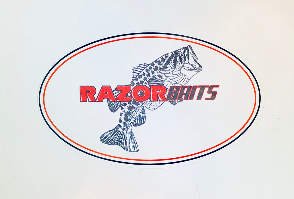 RAZOR BAITS fish logo vinyl oval 3" X 5" decal